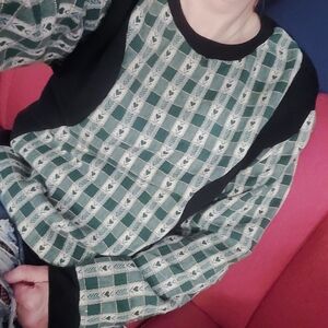 Upcycled Patch Work Pull Over Sweatshirt Greenwith Some Yellow Black Tik Tok